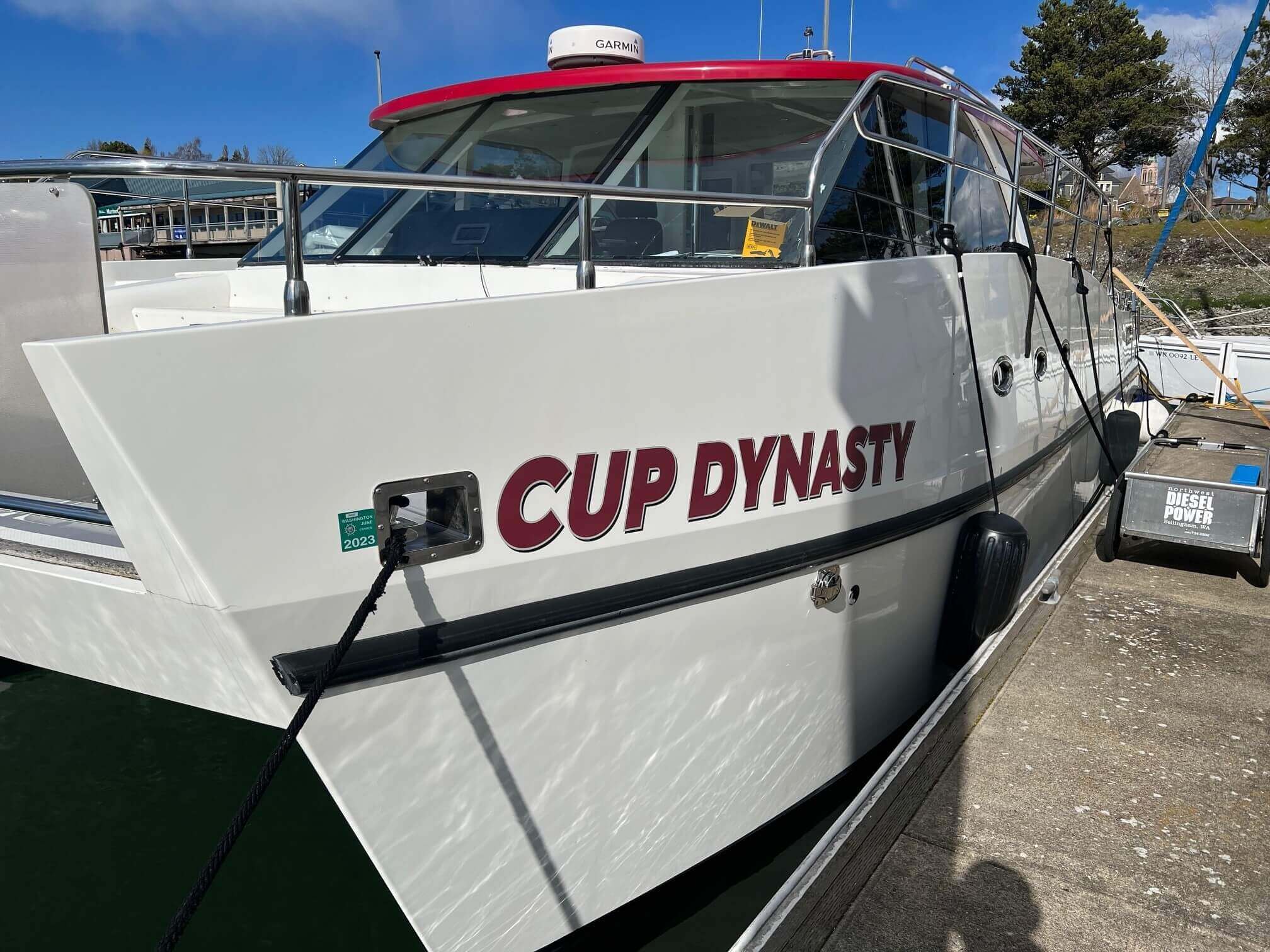 CDLLC - The front view of the uniquely designed Cup Dynasty catamaran